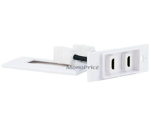 Vista 2 de Monoprice Placa de pared insertada de dos piezas con cable HDMI de alta velocidad flexible integrado de 4 pulgadas con Ethernet, puerto dual (2P)