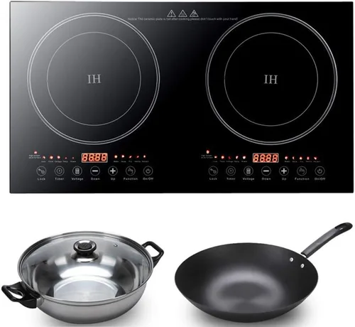Vista 3 de Cocina de inducción digital, estufa eléctrica de doble quemador de 2400 W 110 V, quemador de encimera con patas, cocina de inducción Vitro cerámica