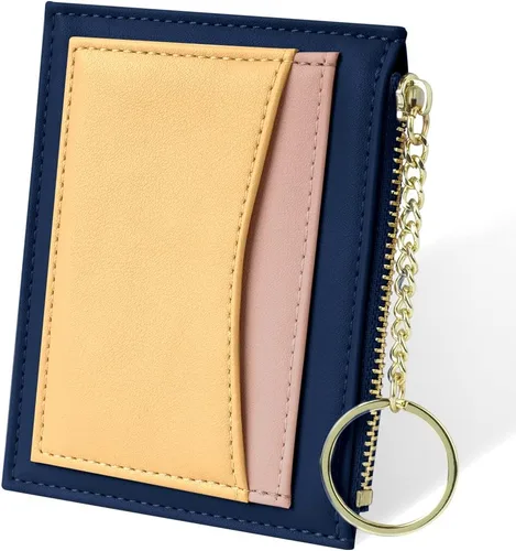 Vista 17 de URAQT Cartera para tarjetas de crédito, cartera minimalista de cuero delgado con cremallera, mini protector de tarjeta de crédito, llavero bolsillo