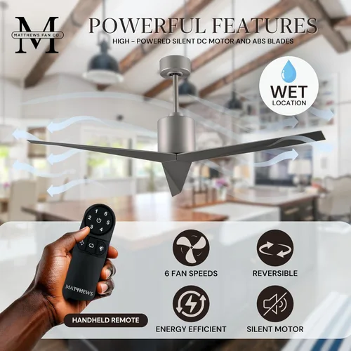 Vista 6 de Matthews EK-BN-BN Eliza - Ventilador de techo Eliza para exteriores e interiores de 56 pulgadas con control remoto y control de pared, 3 aspas ABS
