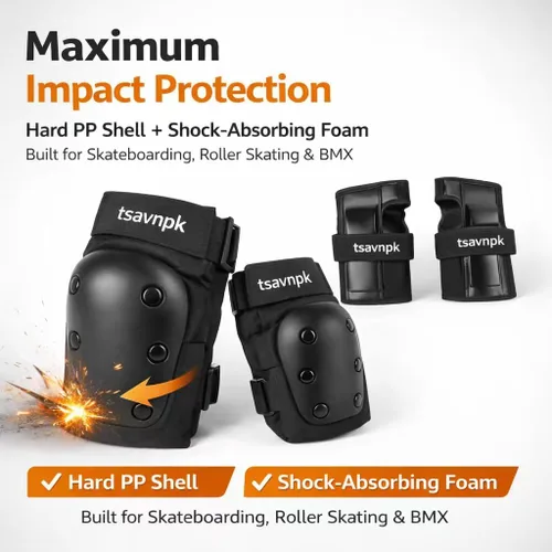Vista 3 de Adult Knee and Elbow Pads Set with Wrist Guards, Protective Gear for Roller Skating, Inline Skating, Skateboarding, BMX, Scooter & Cycling