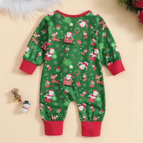 Vista 2 de AGQT Conjunto de mameluco de Navidad para bebé, traje de Papá Noel, alce, ciervo, ropa de invierno, de manga larga, con cremallera