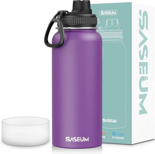 Vista 17 de SASEUM Botella de agua de acero inoxidable de 12 onzas, botella aislada sin BPA con tapa de boquilla a prueba de fugas, botella de metal de boca