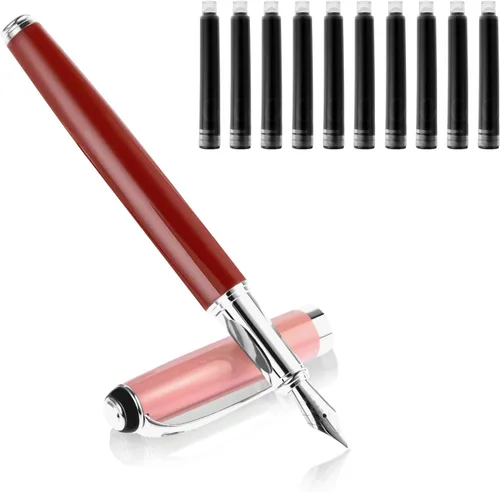 Vista 8 de cobee Plumas estilográficas de metal con 10 cartuchos de tinta negra, pluma estilográfica de punta fina de 0,5 mm, pluma de caligrafía de escritura