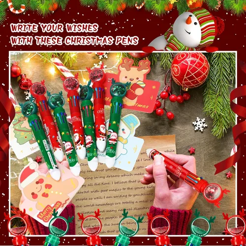 Vista 3 de Fulmoon Juego de 72 bolígrafos de Navidad, 10 en 1, multicolor, 6 colores, retráctil, regalo de felicitación de Navidad, árbol de Navidad, lindo