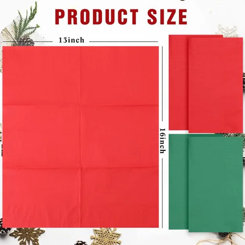 Vista 2 de Teling 50 piezas de servilletas de papel de Navidad desechables, servilletas de Navidad para cena y cóctel, toallas de mano rojas y verdes