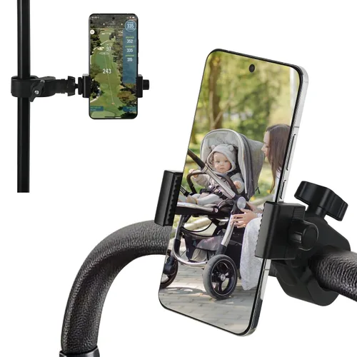 Vista 8 de ONEDONE Soporte universal para teléfono para cochecito, carrito de golf, carritos de compras, scooter, soporte para teléfono celular, usos Negro