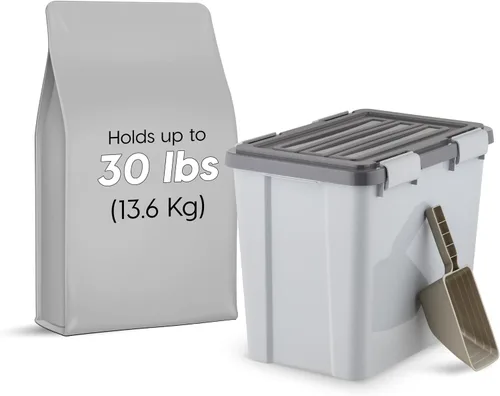 Vista 2 de IRIS USA Contenedor apilable de almacenamiento de alimentos para perros con cuchara de 2 tazas, 4 cierres seguros, se adapta a hasta 30 libras