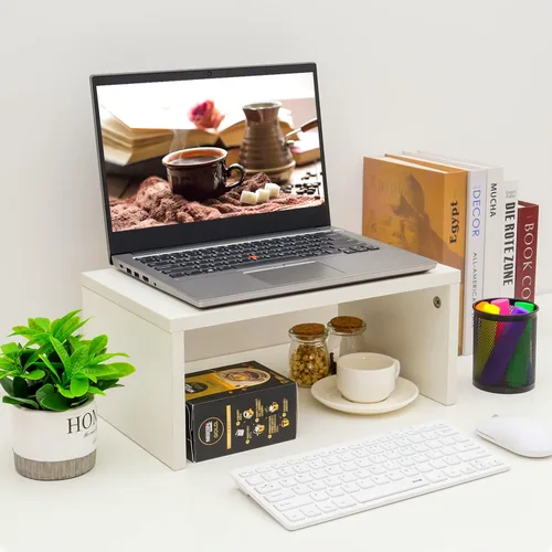 Vista 5 de TEAMIX 6.7 pulgadas de altura y 2 unidades de soporte de monitor blanco para escritorio, soporte de monitor pequeño, soporte