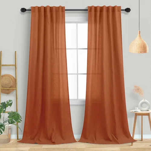 Vista 49 de Mrs.Naturall Cortinas negras de 45 pulgadas de largo, cortinas cortas de lino transparente para privacidad para cocina, dormitorio, ventanas