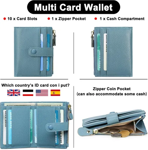 Vista 4 de FALAN MULE Billetera para AirTag para mujer con funda integrada para AirTag, AQH-Azul Gris, Casual