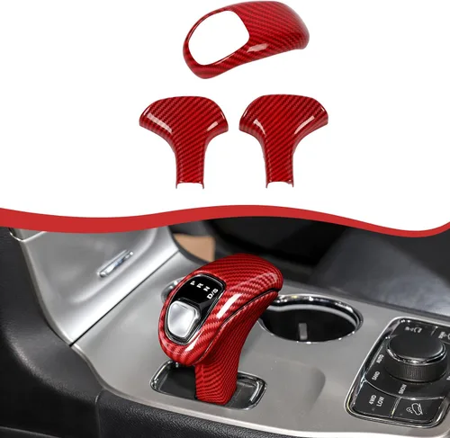 Vista 9 de Jimen Compatible con Jeep Grand Cherokee 2014-2015, 3 piezas de cubierta de pomo de cambio (fibra de carbono)