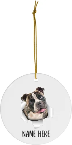 Vista 2 de Personalized Name American Bully Brindle White Christmas Tree Ornaments Circle Ceramic Decorations Gifts for Dog Lovers Owners