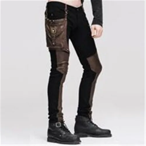 Vista 4 de Devil Fashion Pantalones casuales para hombre punk patchwork rectos con bolsillo