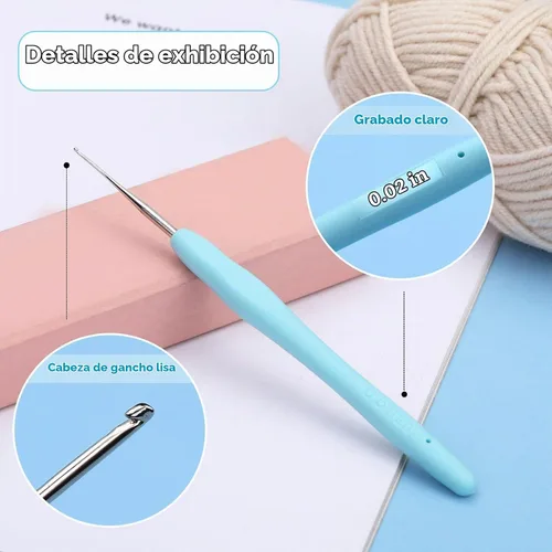 Vista 3 de Gancho de ganchillo de 0,5 mm, mango ergonómico para manos con artritis, agujas de tejer extra largas para principiantes y lana para ganchillo