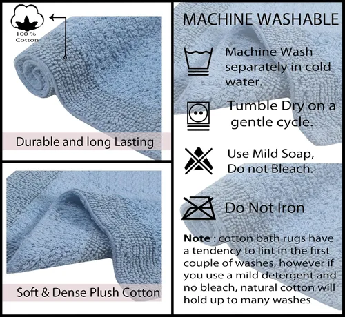 Vista 7 de Home Weavers Luxury Collection 100% Cotton Reversible Bathroom Rugs Set, Washable Rug, Soft Cotton Extra Soft and Absorbent Bath Rug, Kitchen Mat, 2