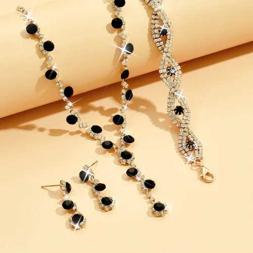 Vista 3 de Unicra Juego de joyas de boda con diamantes de imitación, collar de novia, pulsera, aretes, juego de bisutería para mujeres y novias