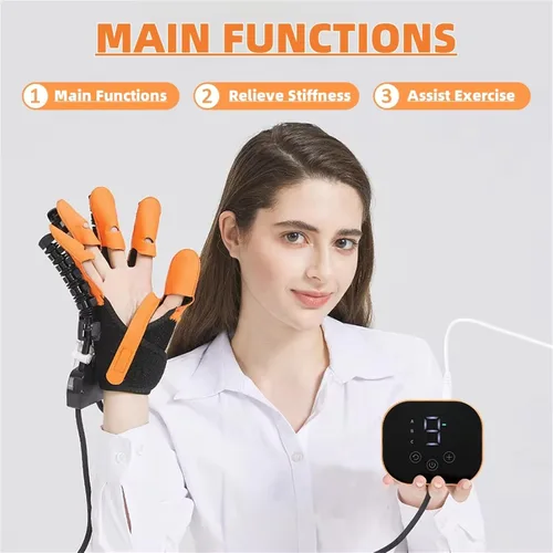 Vista 4 de GOURIXIN Guantes robóticos de rehabilitación para mano de accidente cerebrovascular, 9 niveles de fuerza ajustable, dispositivo de entrenamiento