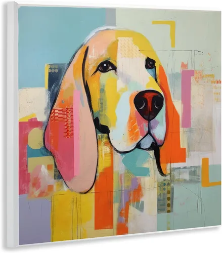 Vista 2 de Stupell Industries 'Retrato abstracto de perro' Arte de placa de pared Stupell Industries 12 x 12 pulgadas, fácil de colgar y resistente