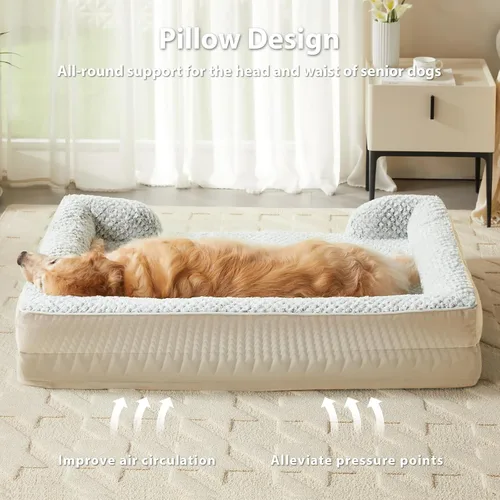 Vista 3 de LEXTRO Cama ortopédica para perros extra grandes, cama de espuma para perros extra grandes, equipada con funda de almohada extraíble impermeable