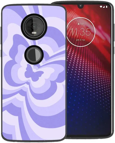 Vista 10 de Funda de teléfono para Motorola Moto Z4, diseño de mariposa azul con remolino inclinado, café, latte, San Valentín, bloque de color, lindo patrón, a