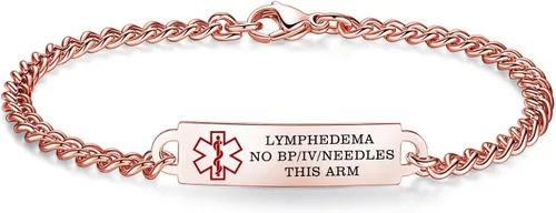 Vista 41 de Pulseras de identificación de alerta médica de 6.5 "-8.5" para mujeres, pulseras de emergencia médica de acero inoxidable, grabado gratuito