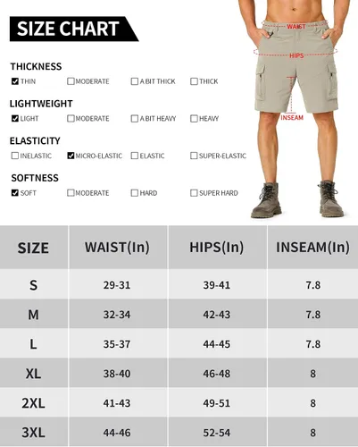 Vista 6 de Pantalones cortos de senderismo para hombre, de secado rápido, ligeros, con múltiples bolsillos, para pesca, campamento, golf