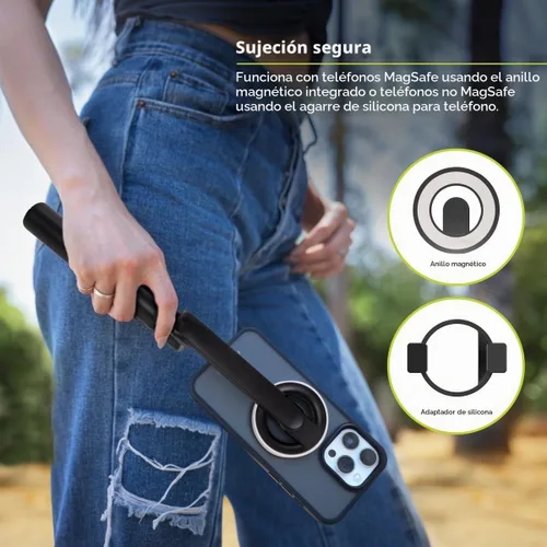 Vista 2 de PureGear Soporte de trípode magnético para selfie stick con control remoto inalámbrico, compatible con MagSafe para iPhone serie 17/16/15/14/13/12