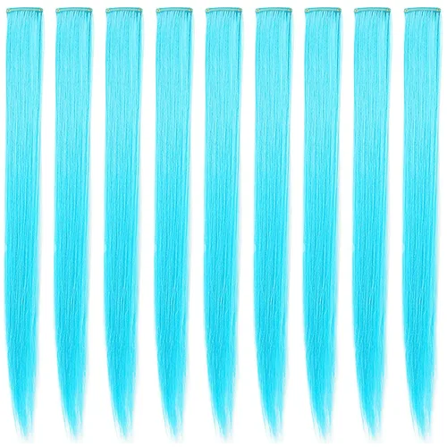 Vista 18 de 12 extensiones de cabello sintético de colores multicolor con reflejos para fiestas, extensiones de cabello sintético de 20 pulgadas