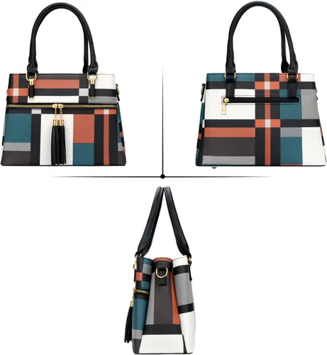 Vista 4 de KKXIU Bolsos tipo satchel para mujer con asa, bolsos de hombro y carteras con bolsillos y cremallera, bolsos cruzados de cuero