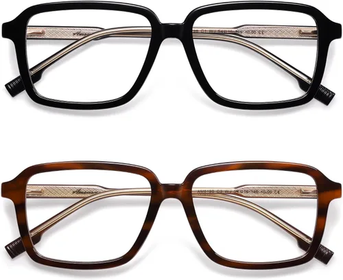 Vista 8 de AMOMOMA Paquete de 2 lentes de lectura retro para mujeres y hombres, marco rectangular para lector de computadora con luz azul AM6198
