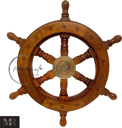 Vista 7 de Medieval Replicas Rueda de latón Rueda de barco de madera náutica 12 pulgadas, 12 pulgadas