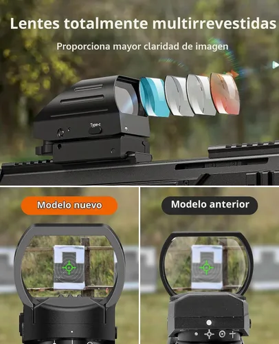 Vista 2 de EZshoot Rechargeable Red/Green Dot Reflex Sight, Multi-Reticle, Picatinny