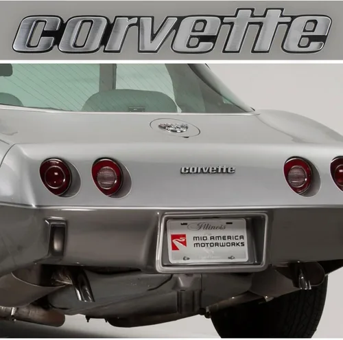 Vista 2 de Emblemas de letras de parachoques trasero Corvette de una pieza, insignias 3D, reemplazo tardío para 1976-1979 C3
