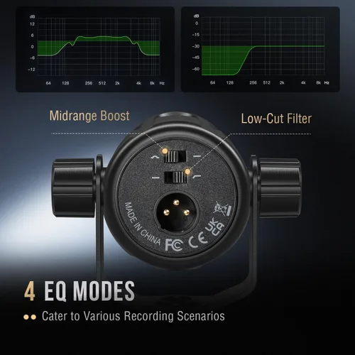 Vista 5 de FIFINE Micrófono dinámico XLR, micrófono vocal de estudio para grabación, micrófono de podcast XLR de metal con impulso medio, filtro de corte bajo
