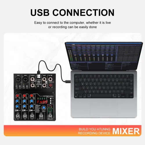 Vista 9 de AD14 Mezclador de audio profesional Placa de sonido Interfaz Sistema de consola 4 canales USB digital Bluetooth MP3 Entrada de computadora 48V