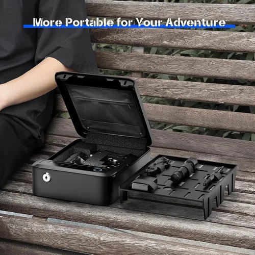 Vista 4 de ONNAIS Caja fuerte portátil recargable de aleación SE, caja fuerte biométrica para pistolas, caja fuerte de huellas dactilares para armas de mano