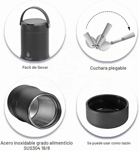 Vista 3 de Ideus Termo de sopa con cuchara plegable y cuenco de 20 onzas, lonchera Bento todo en uno aislada de acero inoxidable a prueba de fugas, contenedor