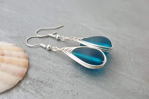 Vista 66 de Yinahawaii Handmade Sea Glass Earrings, Hawaiian Jewelry, Wire Braided Earrings Teardrop Earrings, Beach Jewelry Sea Glass Jewelry For Women Cobalt