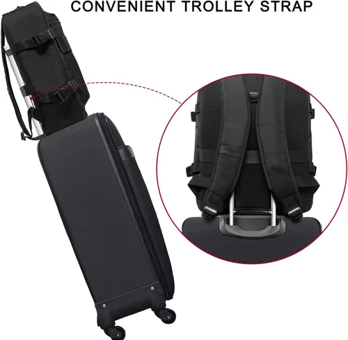 Vista 5 de Mochila de viaje ligera para senderismo, mochila para laptop, 17L de mano para artículos personales, bolsa de fin de semana, unisex, todo negro