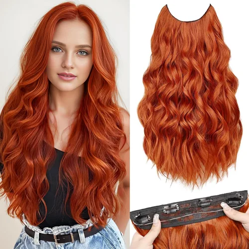 Vista 10 de Extensiones de Cabello con Alambre Invisible - Extensiones de Cabello Halo de 14 Pulgadas Largas Onduladas Postizo Sintético con Alambre