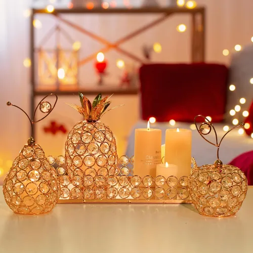 Vista 2 de Elegantes bandejas decorativas y juego de 4 piezas de frutas de cristal, soporte para velas de té de cristal, centros de mesa de boda