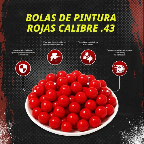 Vista 3 de 3Skull . Bolas de pintura de calibre 43 para pistolas de paintball Umarex T4E relleno rojo sangre - munición .43 Cal