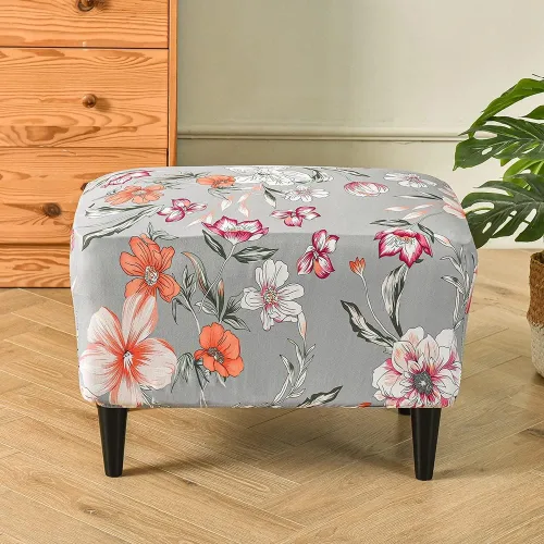 Vista 16 de Funda elástica otomana rectangular para taburete, funda de elastano estampada para reposapiés, protector antideslizante para reposapiés, con parte #1