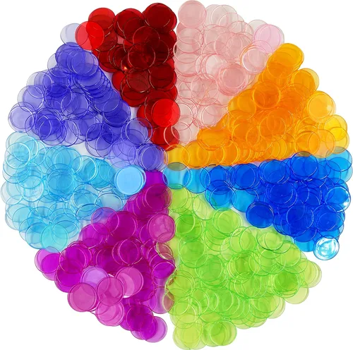 Vista 4 de Hebayy 250 Fichas de conteo de bingo transparentes de 8 colores en plástico (cada una mide 3/4 de pulgada de diámetro)