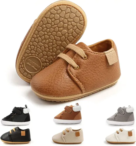 Vista 5 de QWZban Zapatos de bebé para niños y niñas, zapatillas de deporte con suela de goma antideslizante, para cuna de bebé, zapatos de vestir
