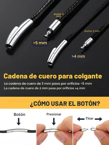 Vista 4 de U7 - Collar de cordón de cuero con cierre de acero inoxidable personalizable/negro, cadena de cuerda de cera tejida impermeable de color a. 2MM
