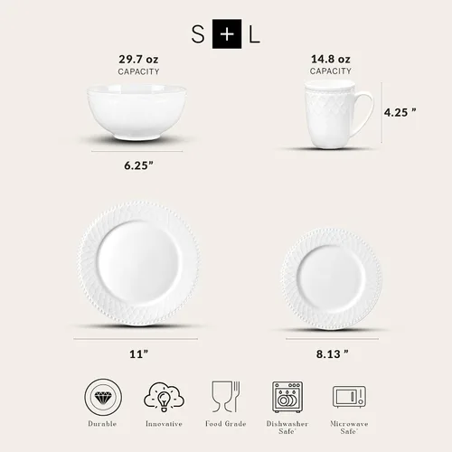 Vista 2 de Stone Lain Alexandria - Juego de vajilla de 16 piezas de porcelana china, blanco