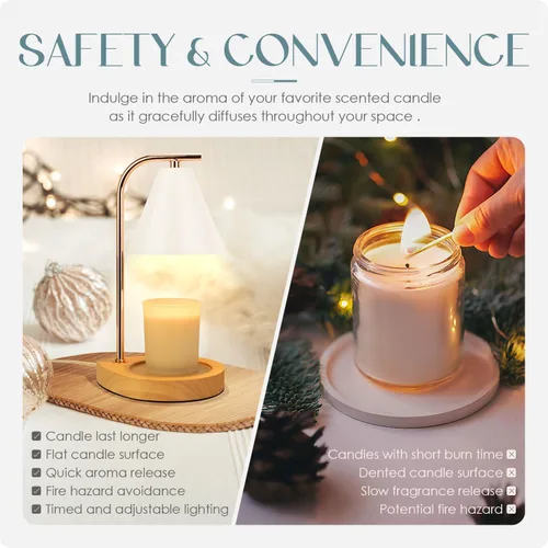 Vista 3 de Aimoptg Lámpara calentadora de velas con base de madera retro, cera derretida para decoración del hogar para velas de tarros pequeños y grandes