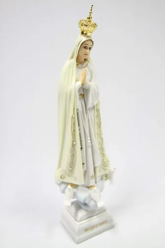 Vista 2 de Vittoria Collection Figura de escultura italiana de 11 1/2 pulgadas de alto de Nuestra Señora de Fátima con corona de metal, hecha en Italia